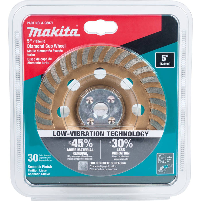 Makita (A-98871) 5" Low-Vibration Diamond Cup Wheel, Turbo