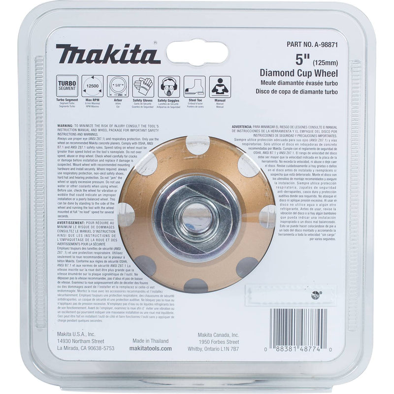 Makita (A-98871) 5" Low-Vibration Diamond Cup Wheel, Turbo