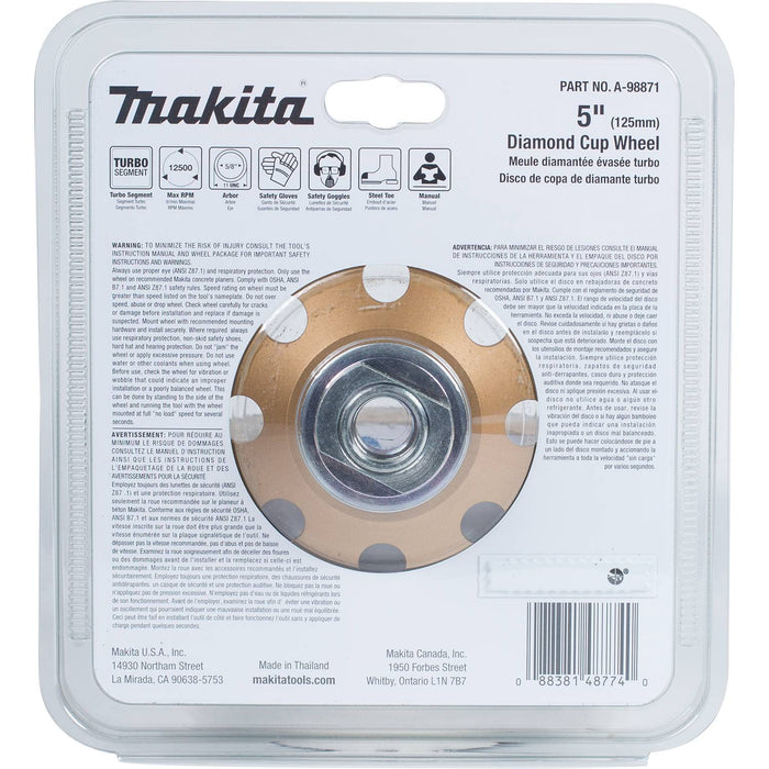 Makita (A-98871) 5" Low-Vibration Diamond Cup Wheel, Turbo