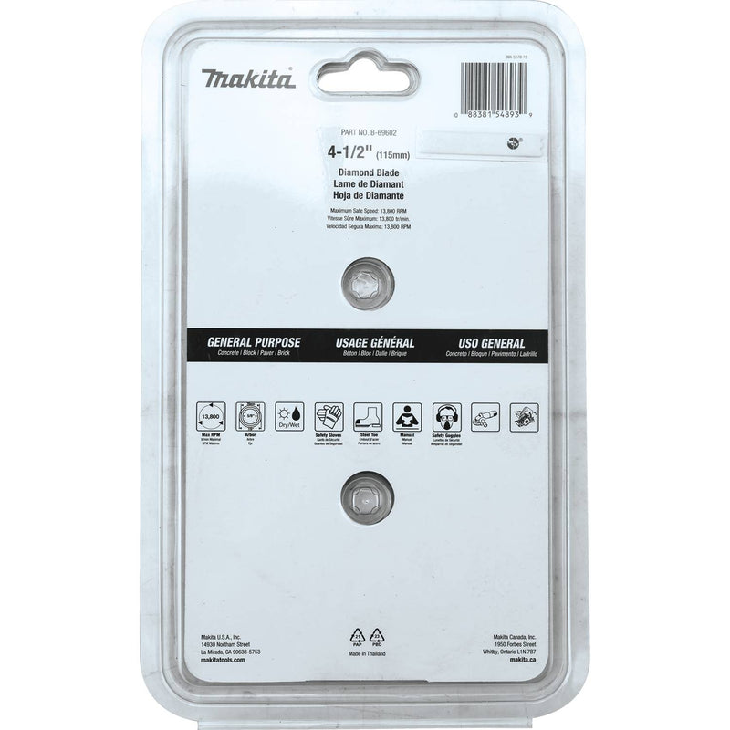 Makita (B-69602) 4-1/2" Diamond Blade, Segmented, General Purpose, 2/pk