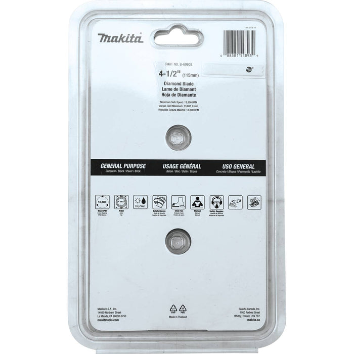 Makita (B-69602) 4-1/2" Diamond Blade, Segmented, General Purpose, 2/pk