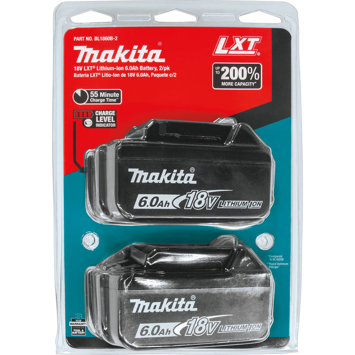 Makita (BL1860B-2) 18V LXT® Lithium-Ion 6.0Ah Battery, 2/pk