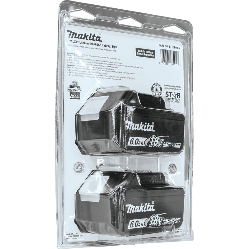Makita (BL1860B-2) 18V LXT® 6.0Ah Battery, 2/pk