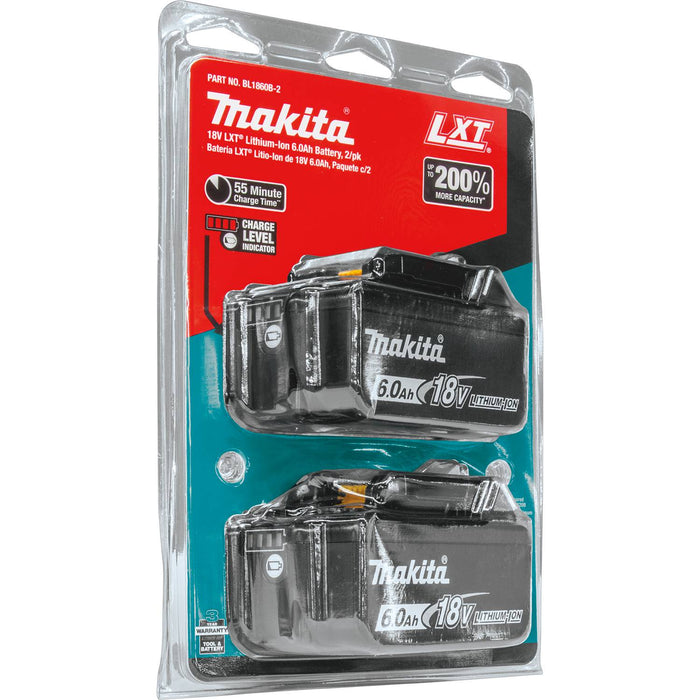 Makita (BL1860B-2) 18V LXT® Lithium-Ion 6.0Ah Battery, 2/pk