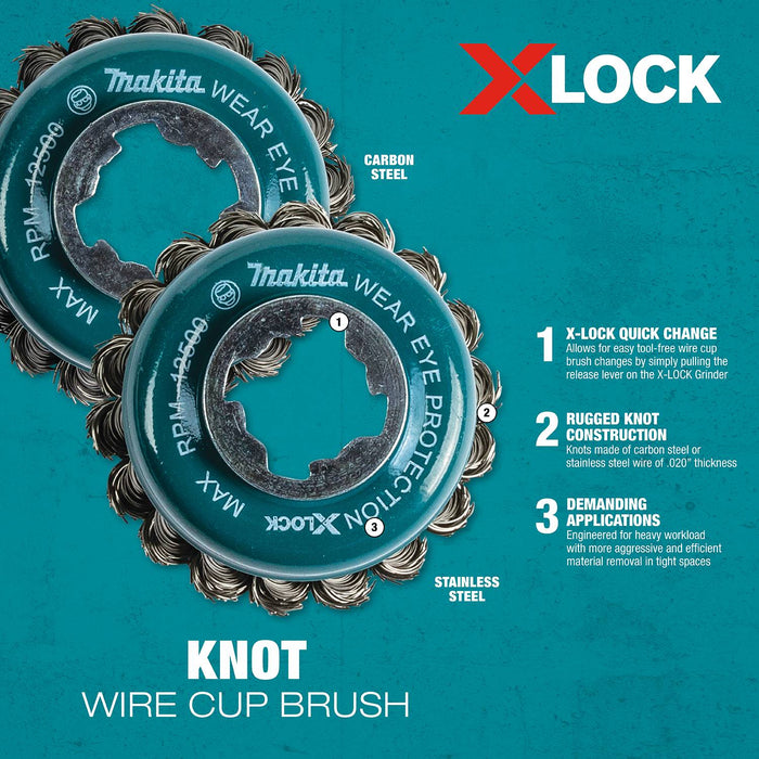 Makita (D-72578) X-LOCK 3-1/8" Stainless Steel Knot Wire Cup Brush