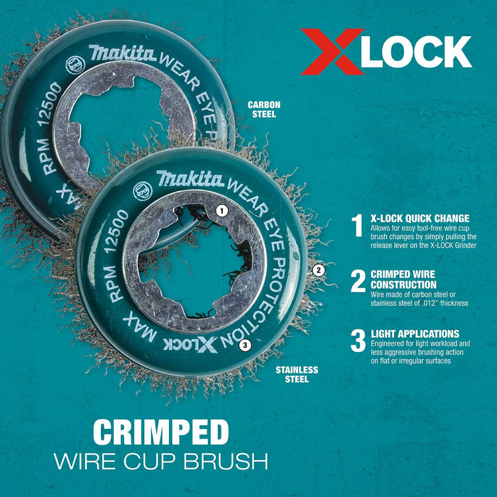 Makita (D-72637) X-LOCK 3" Carbon Steel Crimped Wire Cup Brush