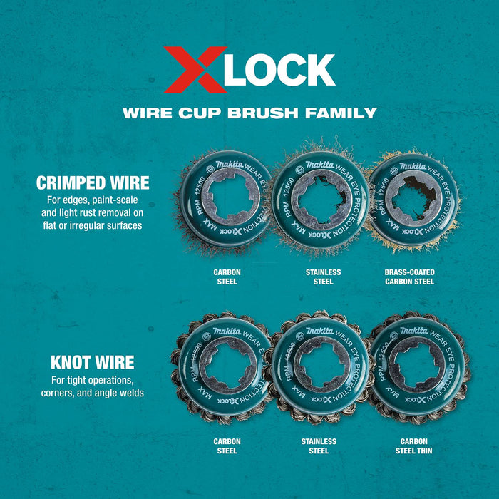 Makita (D-72578) X-LOCK 3-1/8" Stainless Steel Knot Wire Cup Brush