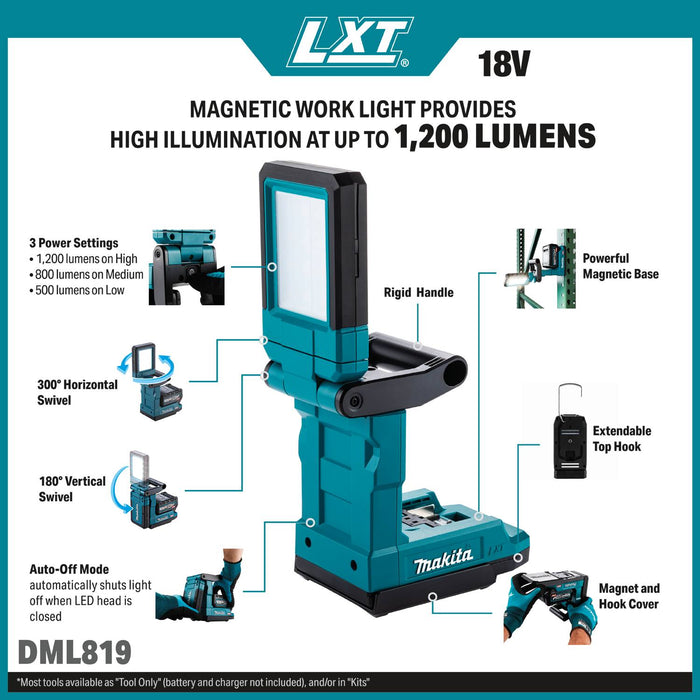Makita (DML819) 18V LXT® Lithium-Ion L.E.D. Magnetic Work Light, Light Only