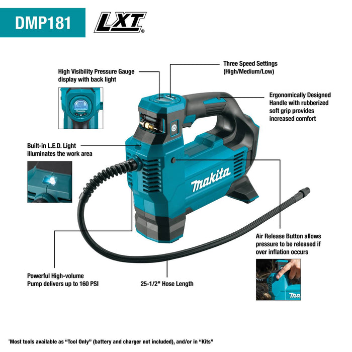 Makita (DMP181ZX-R) 18V LXT®  High-Pressure Inflator, Tool Only (Factory Reconditioned)