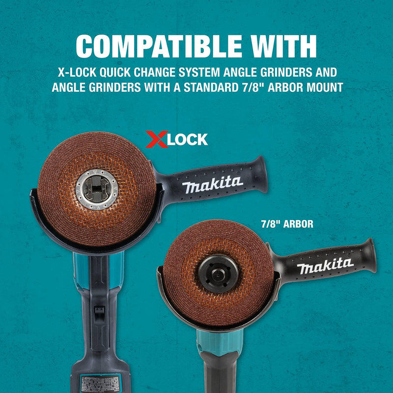 Makita (E-00468) X-LOCK 5" x 1/4" x 7/8" Type 27 General Purpose Metal & Stainless Steel Grinding Wheel, 36 Grit