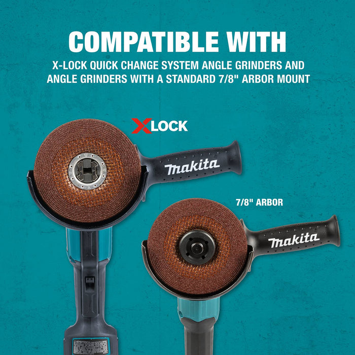 Makita (E-00468) X-LOCK 5" x 1/4" x 7/8" Type 27 General Purpose Metal & Stainless Steel Grinding Wheel, 36 Grit