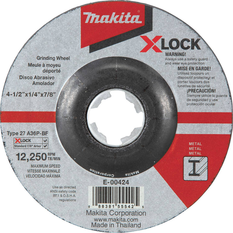 Makita (E-00424) X-LOCK 4-1/2" x 1/4" x 7/8" Type 27 General Purpose Metal Grinding Wheel, 36 Grit