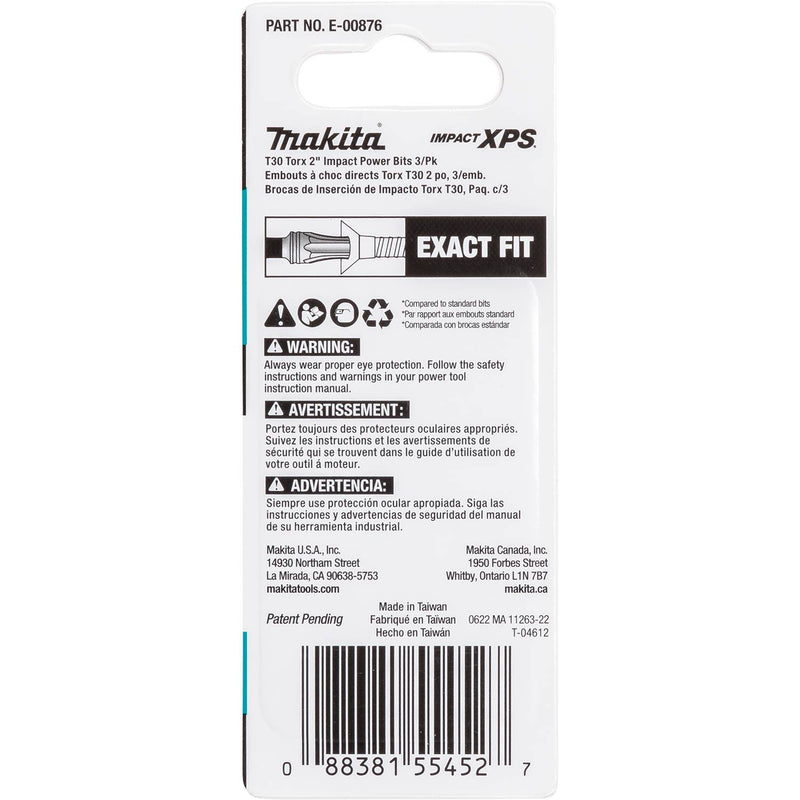 Makita (E-00876) Impact XPS® T30 Torx 2" Power Bit, 3/pk