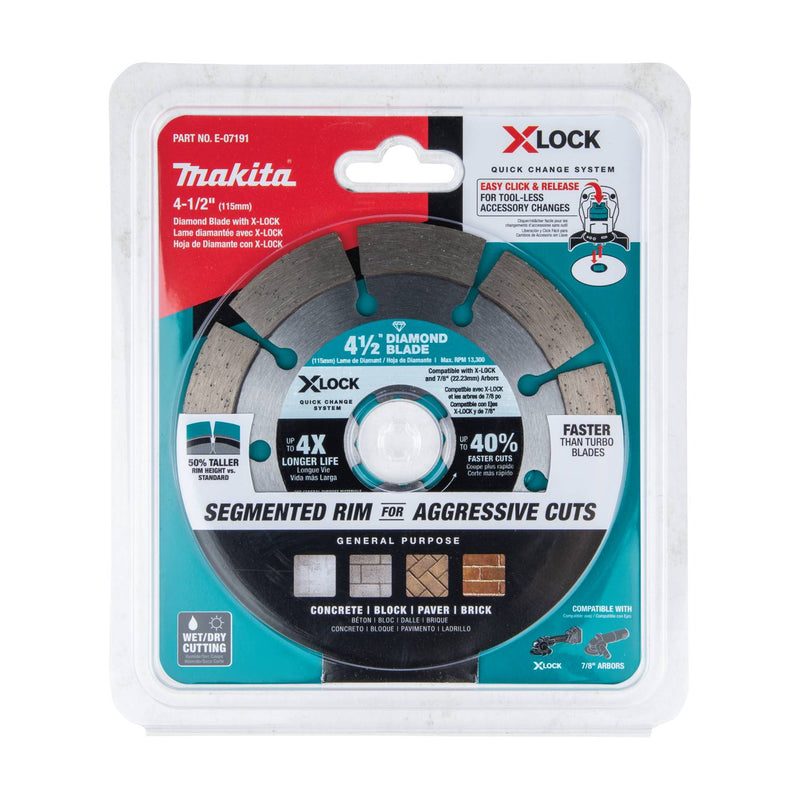 Makita (E-07191) X-LOCK 4-1/2" Segmented Diamond Blade for Masonry Cutting