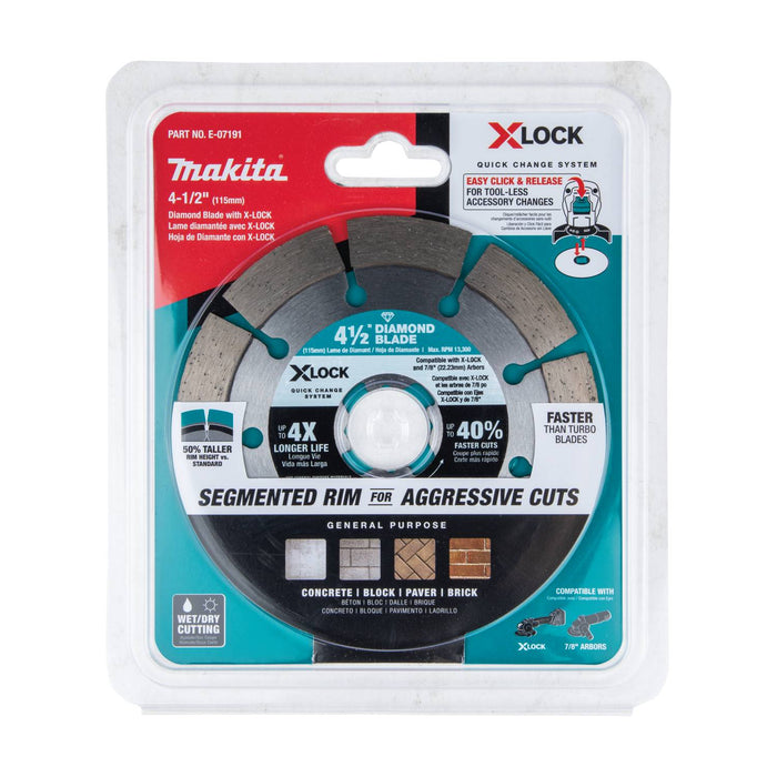 Makita (E-07191) X-LOCK 4-1/2" Segmented Diamond Blade for Masonry Cutting