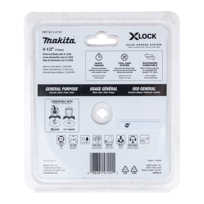Makita (E-07191) X-LOCK 4-1/2" Segmented Diamond Blade for Masonry Cutting
