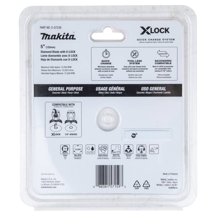 Makita (E-07238) X-LOCK 5" Segmented Diamond Blade for Masonry Cutting