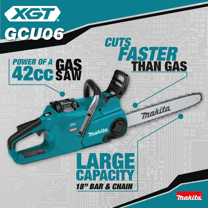 Makita (GCU06T1) 40V max XGT® Brushless 18" Chain Saw Kit, with one battery (5.0Ah)