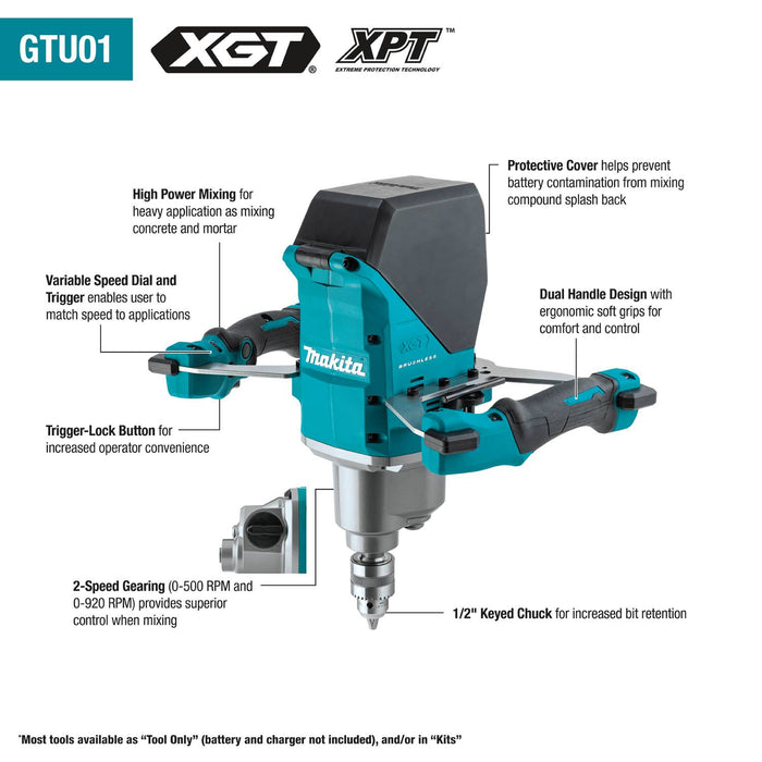 Makita (GTU01M1) 40V max XGT® Brushless 1/2" Mixer Kit (4.0Ah)
