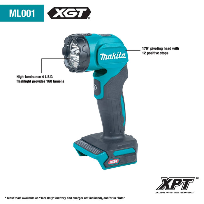Makita (GT400M1D1-R) 40V max XGT® Brushless 4 Pc. Combo Kit, GPH01, GDT01, GSH01, ML001G, bag (2.5Ah/4.0Ah) (Factory Reconditioned)