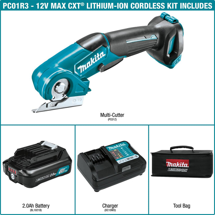 Makita (PC01R3-R) 12V max CXT®  Multi-Cutter Kit, bag, with one battery (2.0Ah) (Factory Reconditioned)