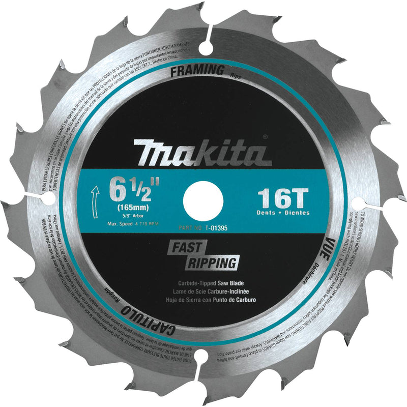 Makita (T-01395) 6-1/2" 16T Carbide-Tipped Circular Saw Blade, Framing