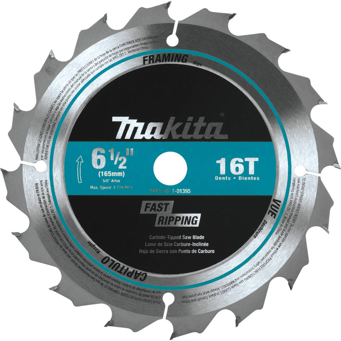 Makita (T-01395) 6-1/2" 16T Carbide-Tipped Circular Saw Blade, Framing