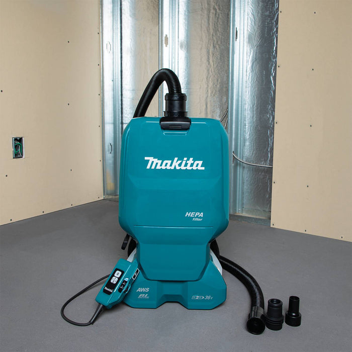 Makita (XCV18ZX) 36V (18V X2) LXT® Brushless 1.6 Gallon HEPA Filter Backpack Dry Dust Extractor, AWS® Capable (Tool Only)
