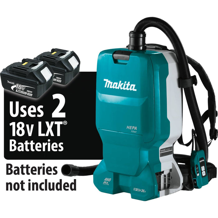 Makita (XCV18ZX) 36V (18V X2) LXT® Brushless 1.6 Gallon HEPA Filter Backpack Dry Dust Extractor, AWS® Capable (Tool Only)