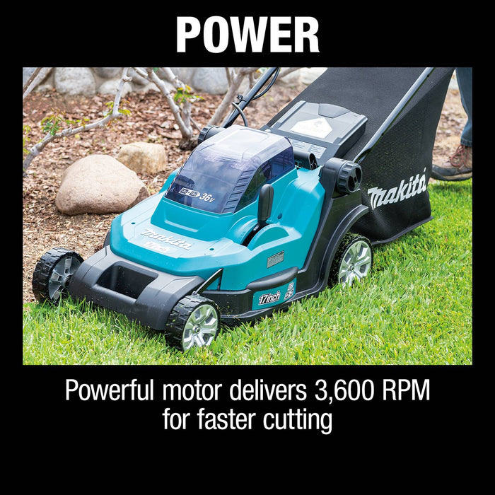 Makita (XML05PT-R) 36V (18V X2) LXT® 17" Residential Lawn Mower Kit, dual port charger (5.0Ah) (Factory Reconditioned)