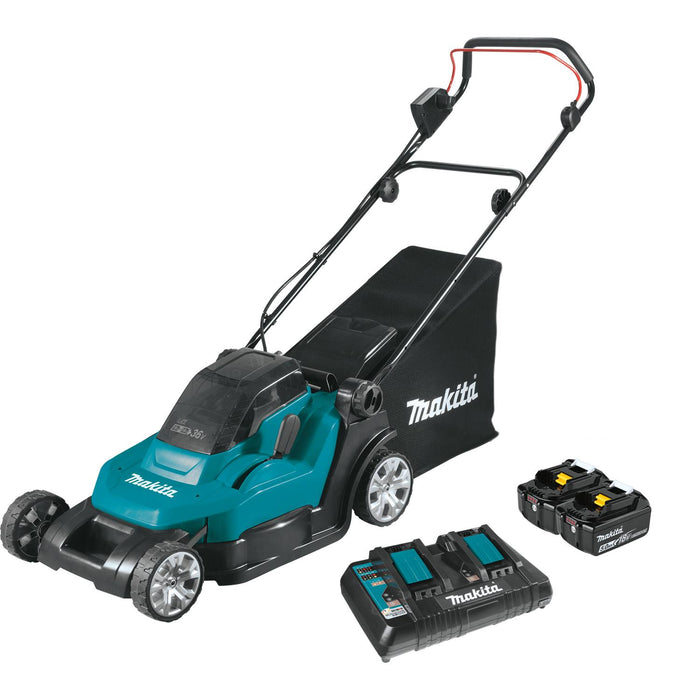 Makita (XML05PT-R) 36V (18V X2) LXT® 17" Residential Lawn Mower Kit, dual port charger (5.0Ah) (Factory Reconditioned)