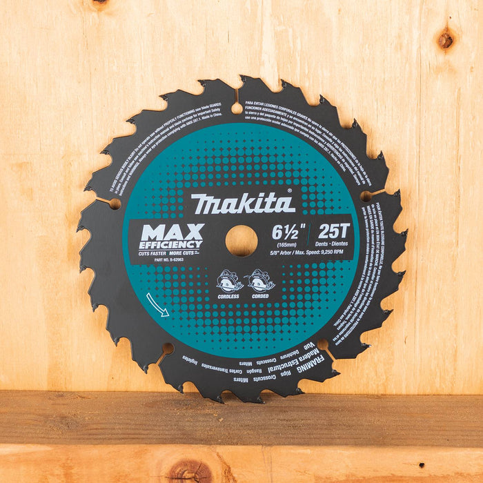 Makita (B-62963) 6-1/2" 25T Carbide-Tipped Max Efficiency Ultra-Thin Kerf Circular Saw Blade, Framing