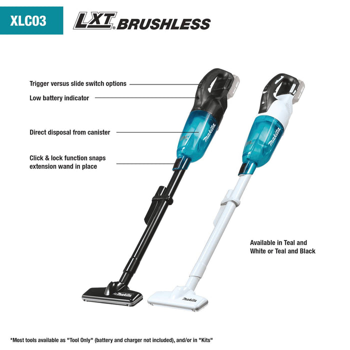 Makita (XLC03ZBX4) 18V LXT® Brushless Compact Vacuum, Trigger w/ Lock (Tool Only)