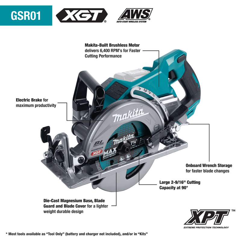 Makita (GSR01M1) Kit de sierra circular de 7-1/4” con mango trasero sin escobillas XGT® de 40 V máx. 