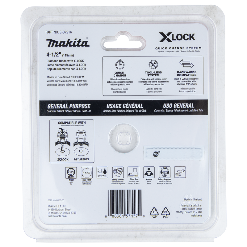 Makita (E-07216) X-LOCK 4-1/2" Turbo Rim Diamond Blade for Masonry Cutting