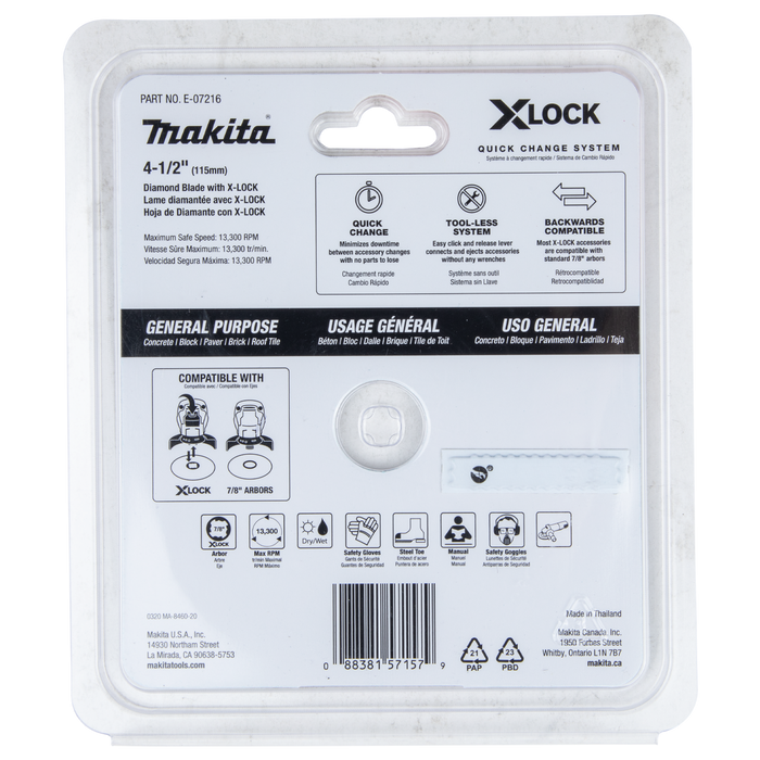 Makita (E-07216) X-LOCK 4-1/2" Turbo Rim Diamond Blade for Masonry Cutting