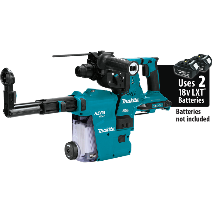 Makita (XRH10ZW) 36V (18V X2) LXT® Brushless 1‑1/8" SDS‑PLUS AVT® Rotary Hammer, w/ HEPA Dust Extractor, AFT®, AWS® Capable (Tool Only)