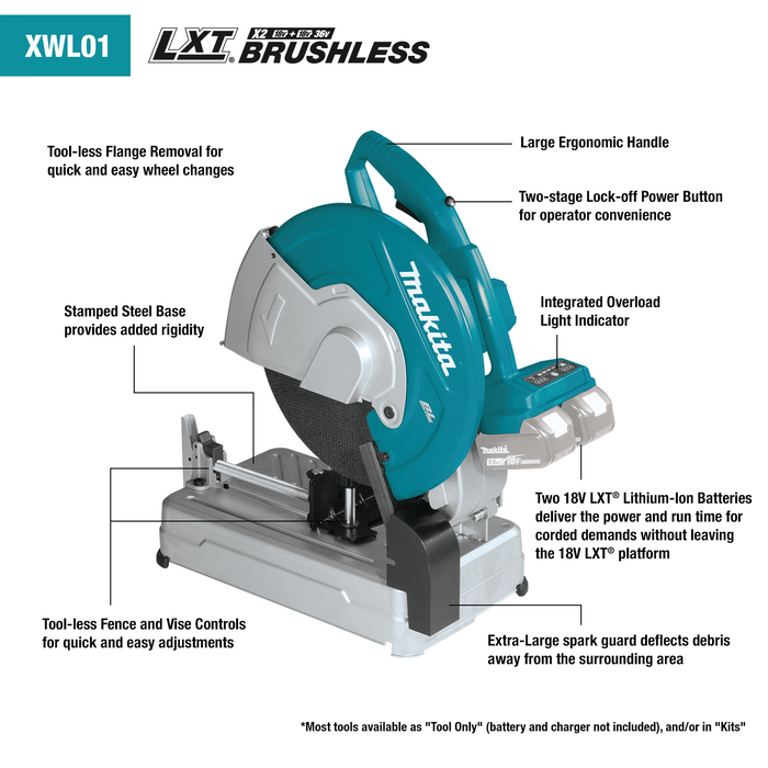 Makita (XWL01PT) 36V (18V X2) LXT® Brushless 14" Cut-Off Saw Kit (5.0Ah)