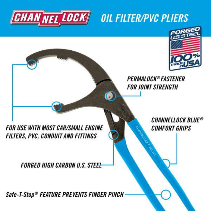 CHANNELLOCK 212 | 12-in. Oil Filter/PVC Pliers - Pacific Power Tools