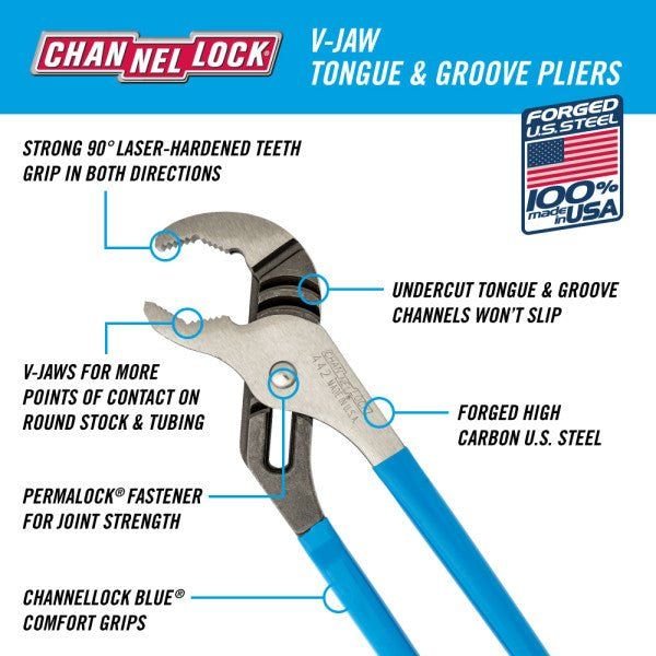 CHANNELLOCK 442 | 12-in. V-Jaw Tongue & Groove Pliers - Pacific Power Tools