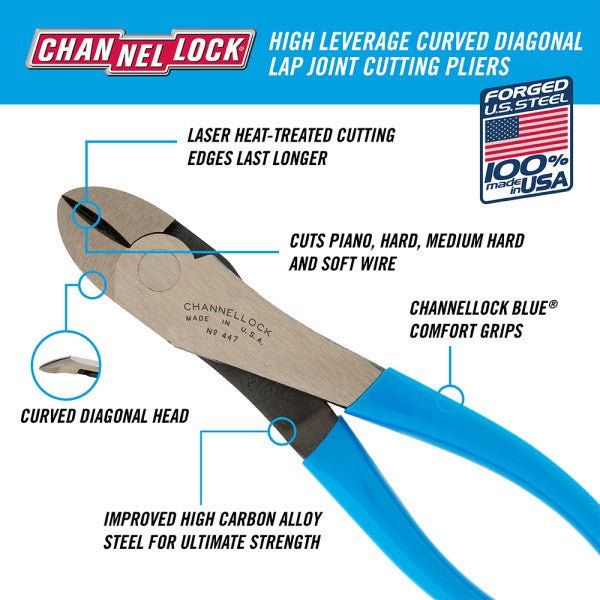 CHANNELLOCK 447 | 8-in. High Leverage Curved Diagonal Cutting Pliers - Pacific Power Tools