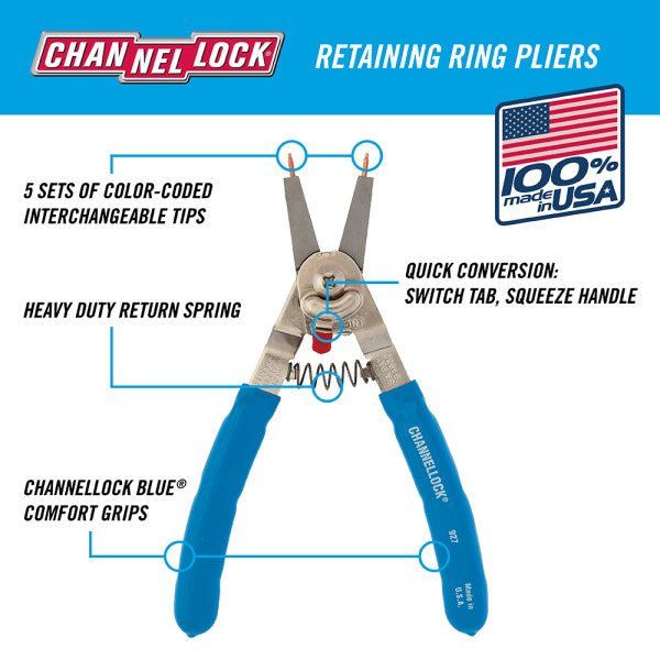 CHANNELLOCK 927 | 8-in. Convertible Retaining Ring Pliers - Pacific Power Tools