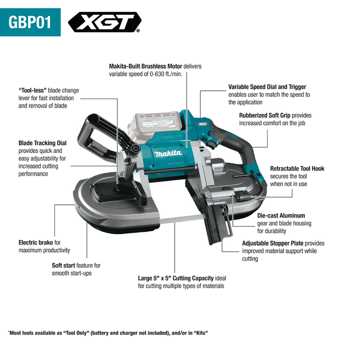 Makita (GBP01Z) 40V max XGT® Brushless Deep Cut Portable Band Saw (Bare Tool)