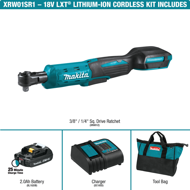 Makita (XRW01SR1) LXT® 3/8" / 1/4" Cuadrado. Kit de trinquete de accionamiento 