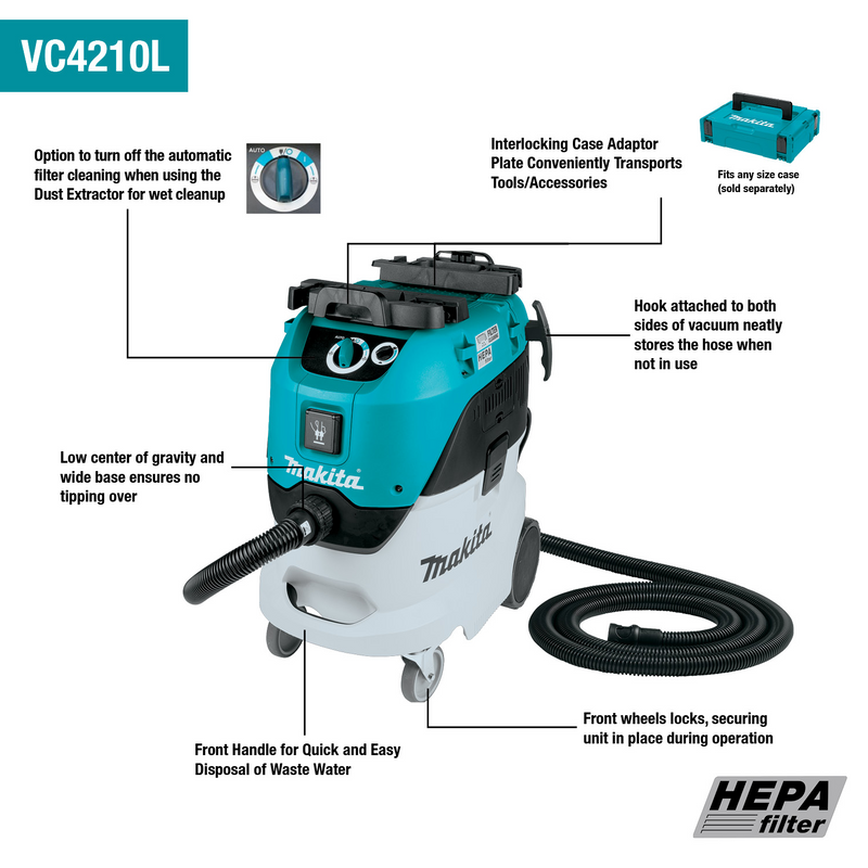 Makita (VC4210L-R) 11 Gallon Wet/Dry HEPA Filter Dust Extractor/Vacuum, AWS® Capable (Factory Reconditioned)