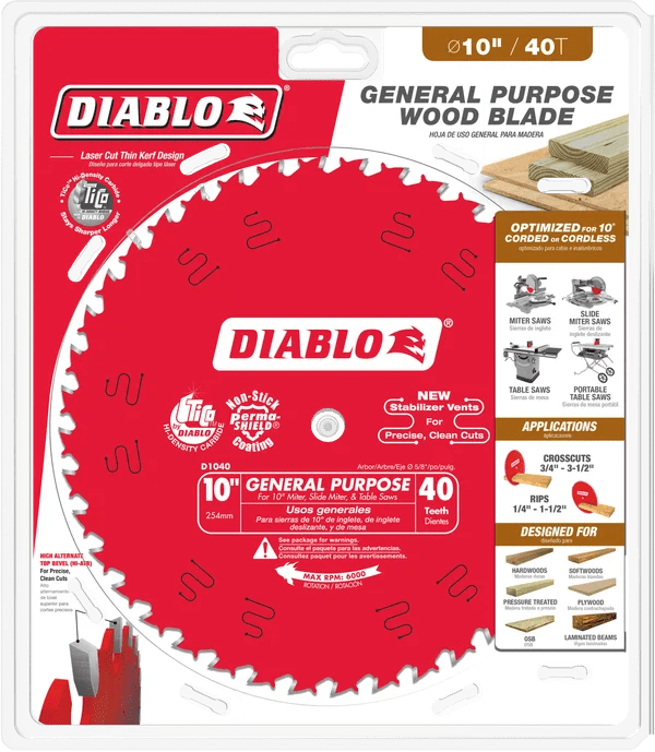 Diablo | 10" x 40 - Teeth General Purpose Saw Blade for Wood - Pacific Power Tools