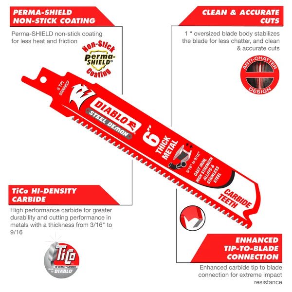 Diablo | 12" 8TPI Steel Demon™ Carbide Teeth Reciprocating Saw Blade for Thick Metal (3 - Pack) - Pacific Power Tools