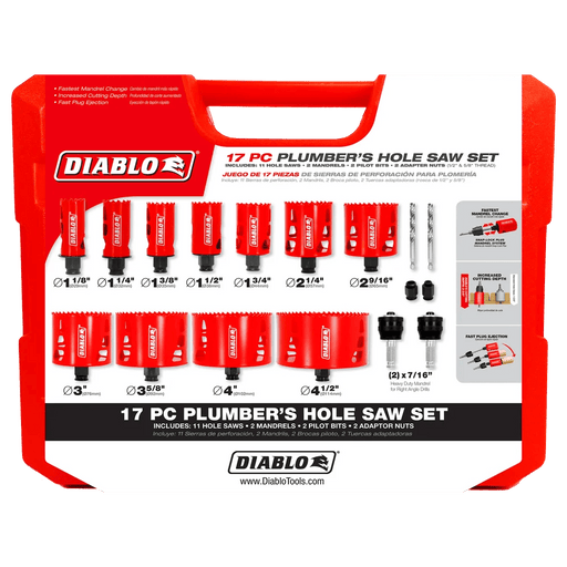 Diablo | 17 pc Bi - Metal Hole Saw Set for Plumbers - Pacific Power Tools