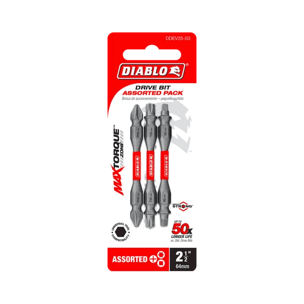 Diablo | 2 - 1/2" Double - Ended Phillips, Square and Torx Drive Bit Set (3 - Piece) - Pacific Power Tools