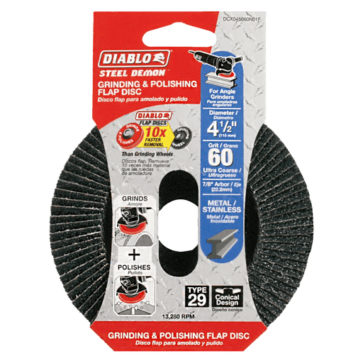 Diablo | 4 - 1/2" 60 - Grit Type 29 Steel Demon™ Flap Disc for Metal - Pacific Power Tools